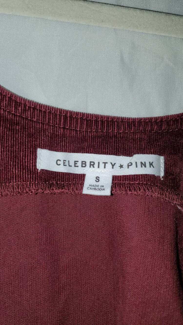 Celebrity Pink Burgundy Corduroy Button-Down Pinafore Overall Dress Size S - Picture 3 of 4